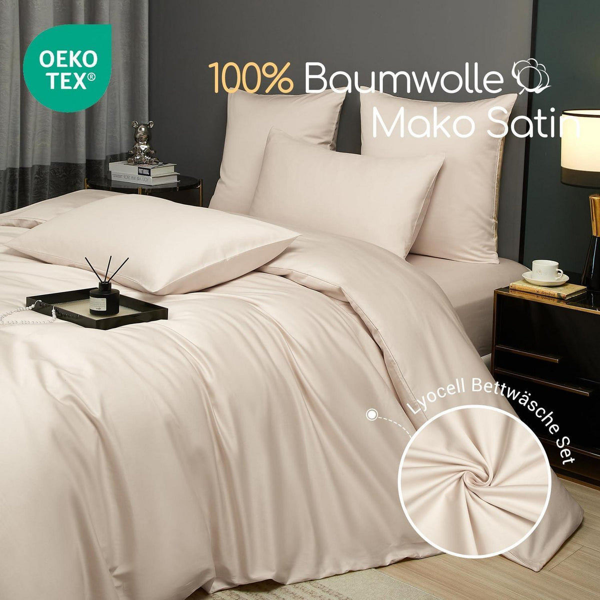 Baumwoll Bettwäsche Set 220x240 Taupe Mako Satin 3-teilig