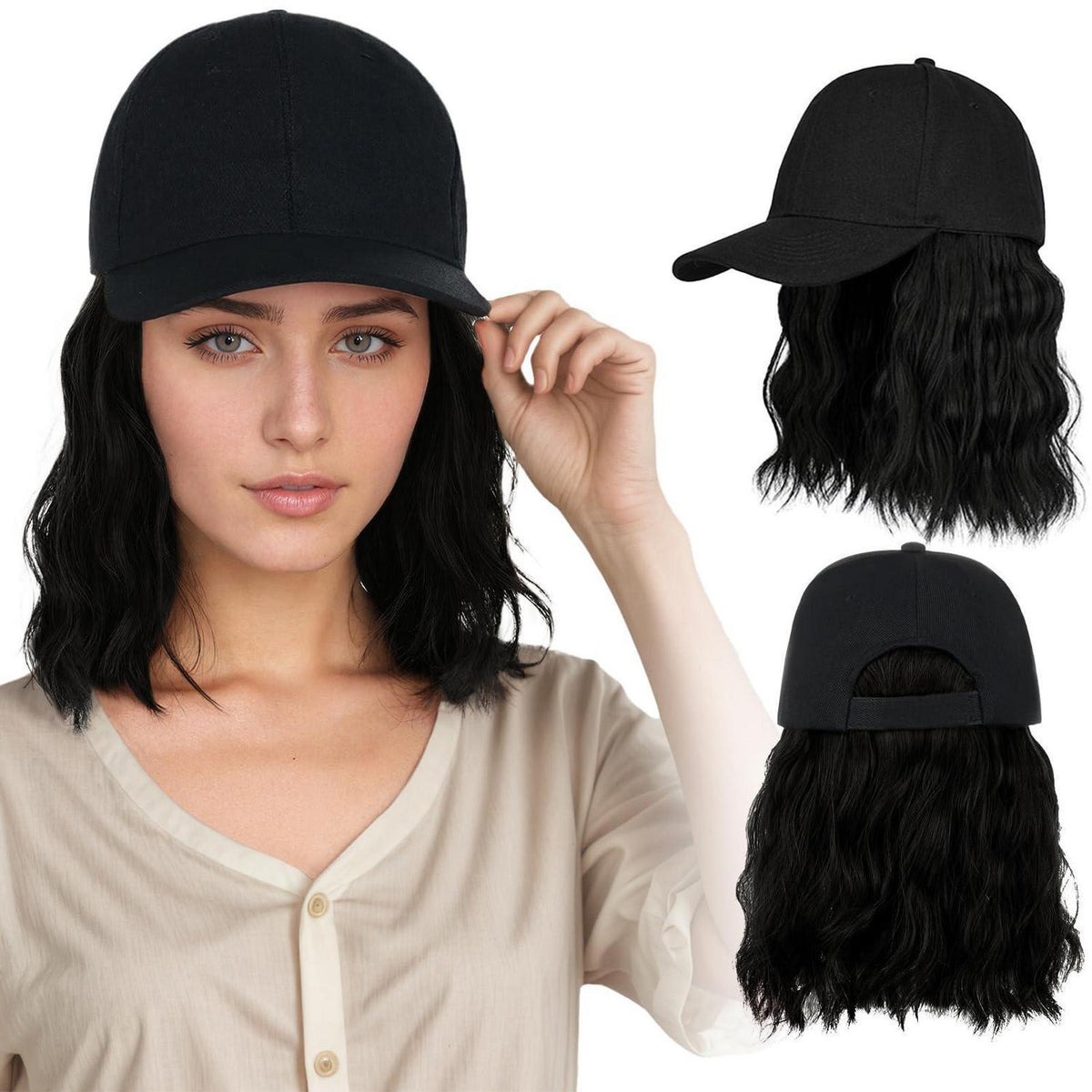 Schwarze Lockenperücke Damen 30cm Schulterlang – Vielseitig & Langlebig