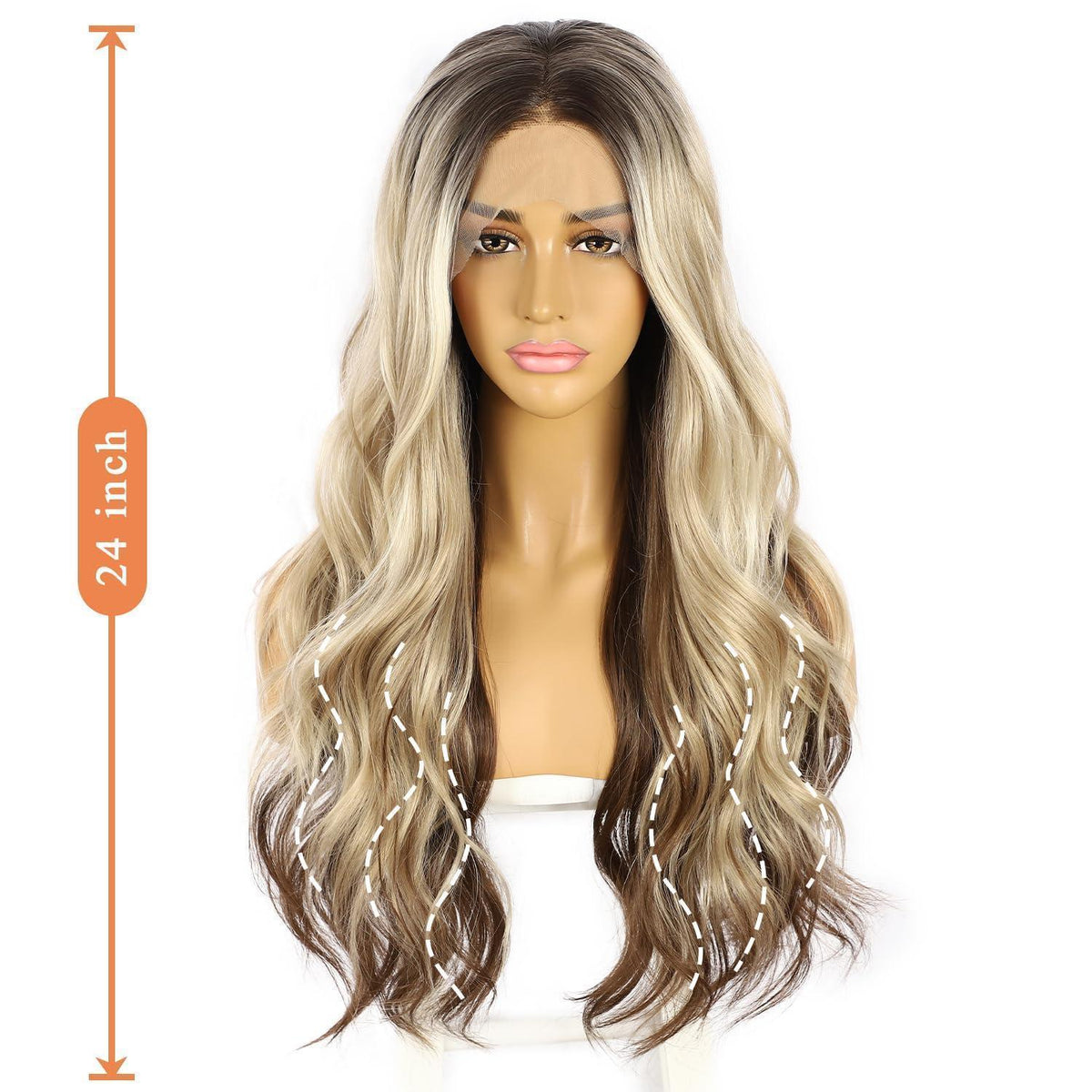 Blonde Braun Ombre Körperwelle Synthetische Lace Front Perücke 24 Zoll
