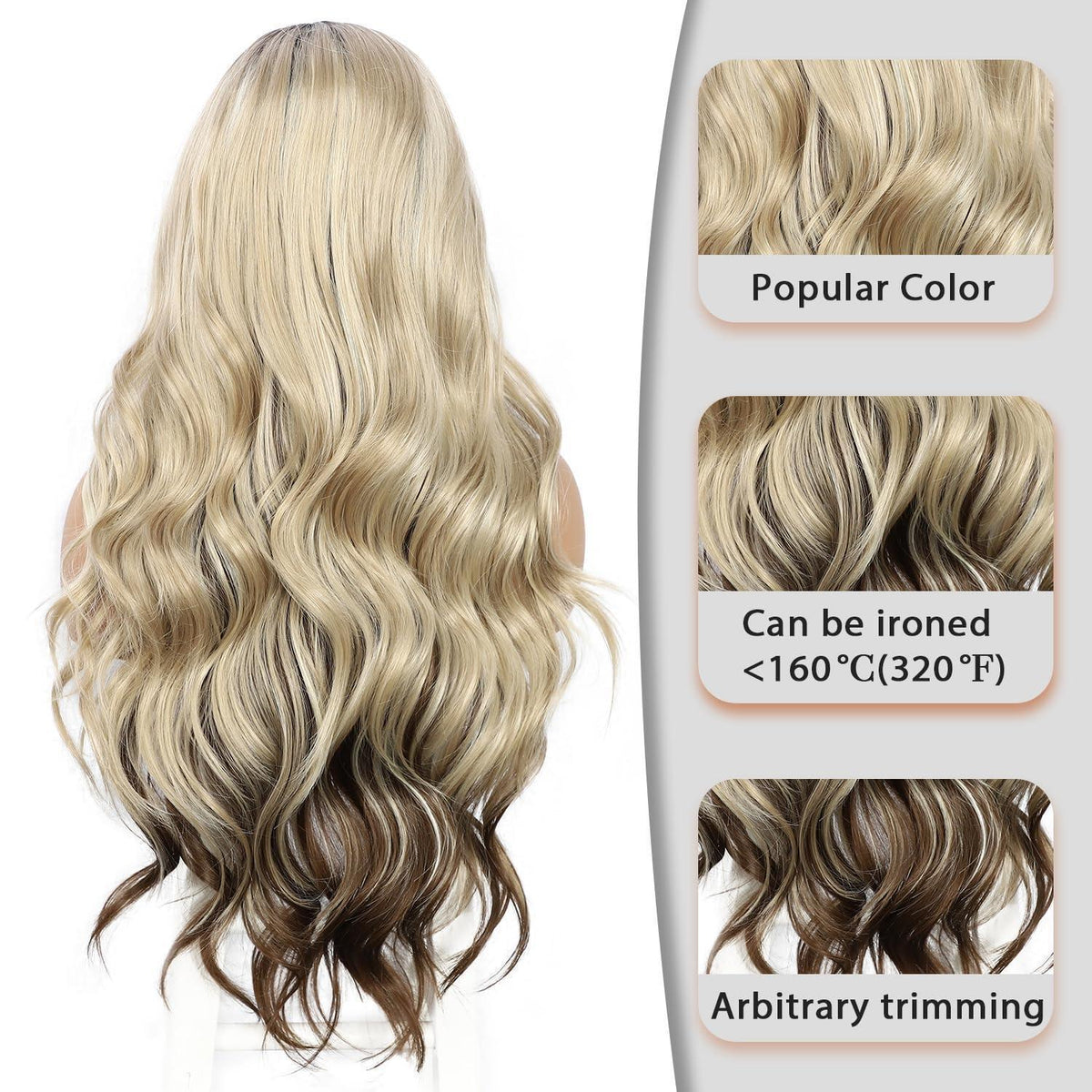 Blonde Braun Ombre Körperwelle Synthetische Lace Front Perücke 24 Zoll