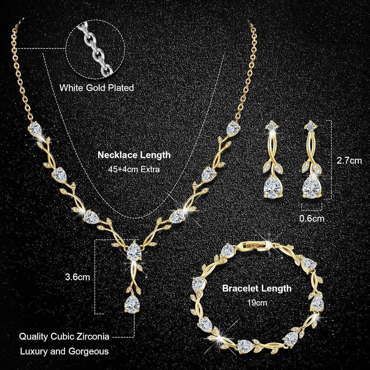 Schmuckset Sterling Silber 925 mit Zirkonia für Damen, Gold