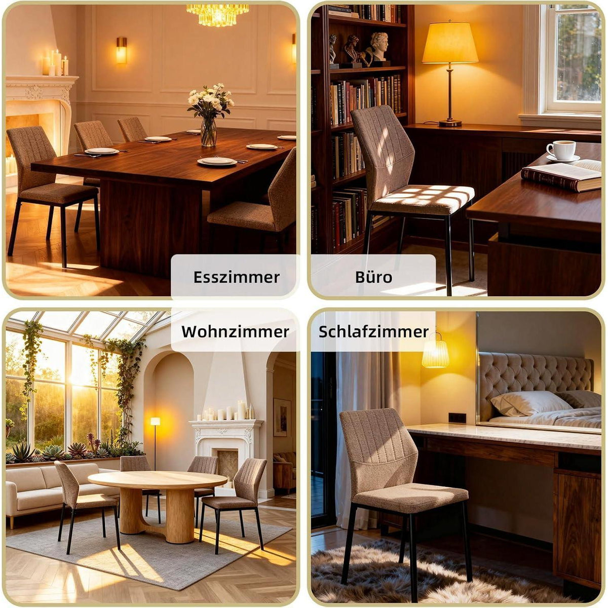 Esszimmerstühle 2er Set – Braun, Polsterstuhl für Küche & Wohnzimmer