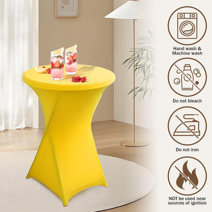 Gelbe Stehtischhusse 2er-Set, Ø 80-85 cm, Stretch & Fußtaschen