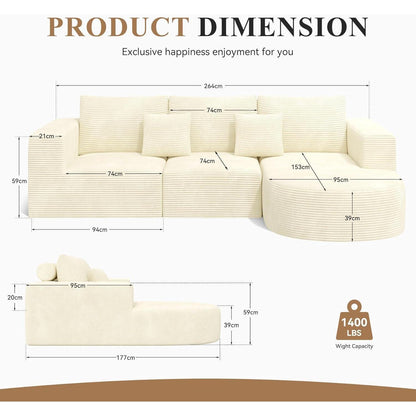 Hawthyhome Ecksofa mit Schlaffunktion, Cordstoff, Beige