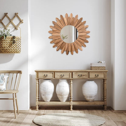 Rustikaler Wandspiegel 48cm Holz Sunburst Boho Deko Spiegel