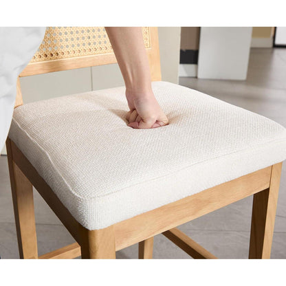 Barhocker 2er Set mit Rattan Rückenlehne, Weiß
