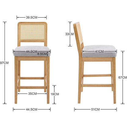 Barhocker 2er Set mit Rattan Rückenlehne, Grau