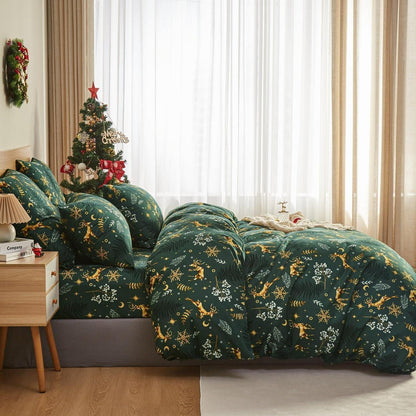 Weihnachts Bettwäsche Set 155x220 cm Grün Elch Muster