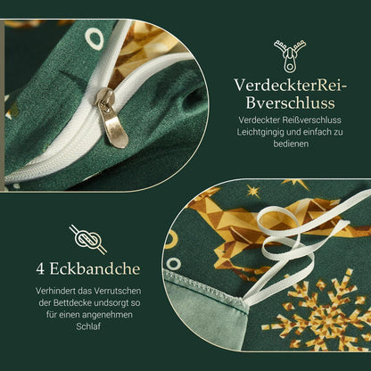 Weihnachts Bettwäsche Set 155x220 cm Grün Elch Muster