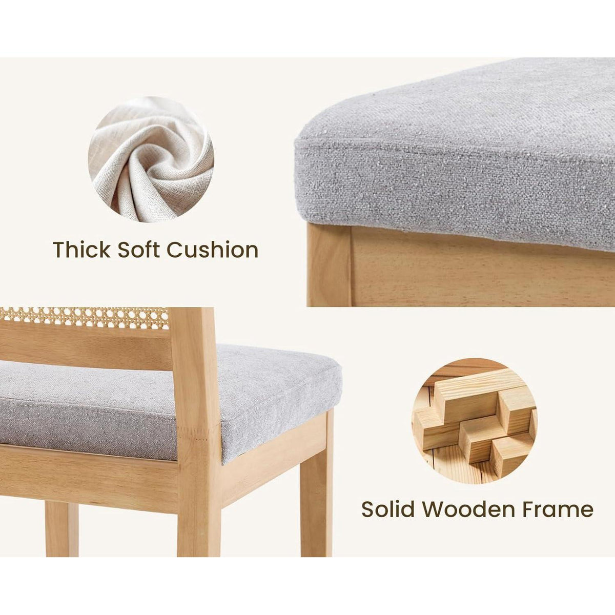 Barhocker Set 4 Grau – Rattan Rückenlehne & Massivholz