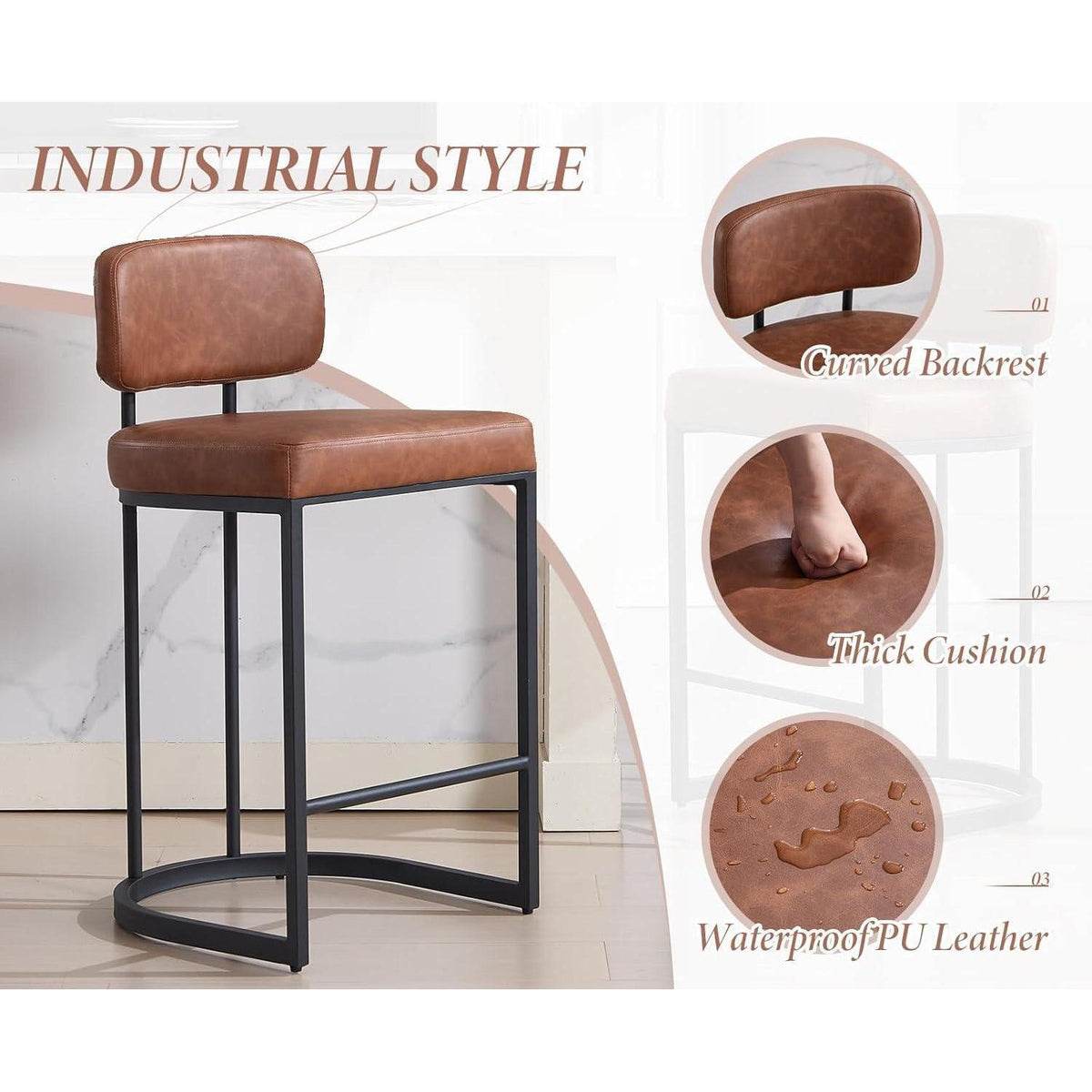 Ya-Home Barhocker 4er Set mit Fußstütze, Braun