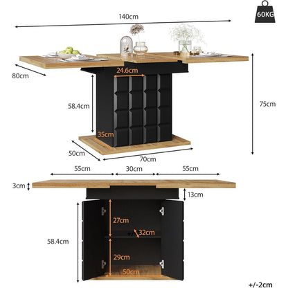 Ausziehbarer Esstisch Holz Schwarz 110-140x80 cm mit Ablage