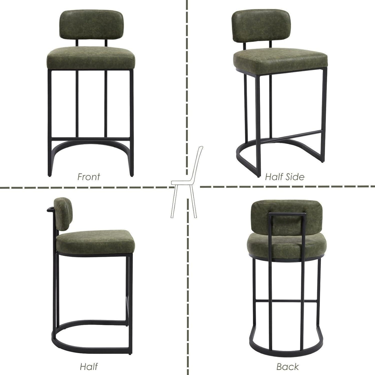 Grüner Barhocker mit Fußstütze – 4er Set, Industriestil