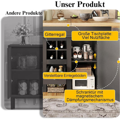 Ausziehbarer Esstisch Holz Schwarz mit Weinregal & Schubladen