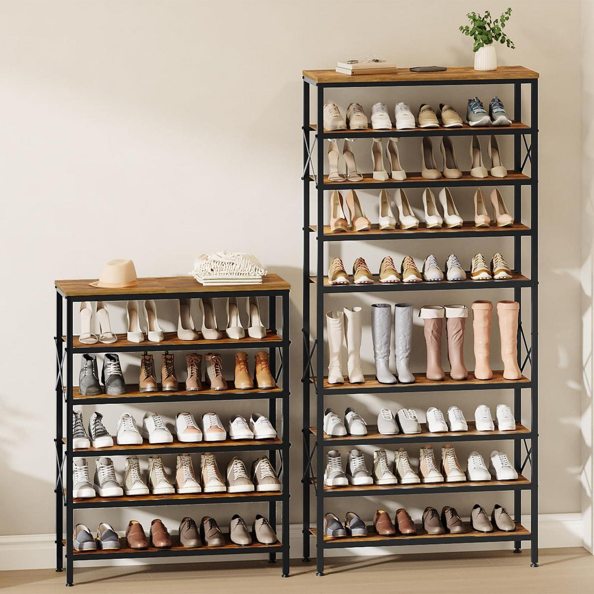 10-stufiges Schuhregal Vintagebraun & Schwarz – 30-40 Paar