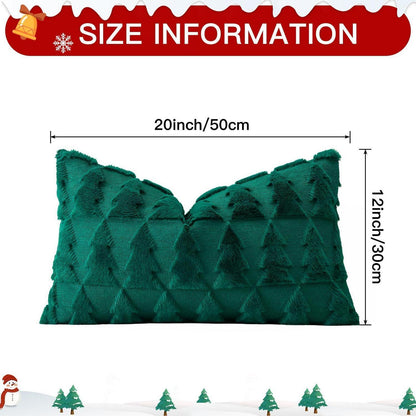Weihnachts Kissenbezug 30x50cm - Plüsch Wolle, Grün mit Weihnachtsbaum