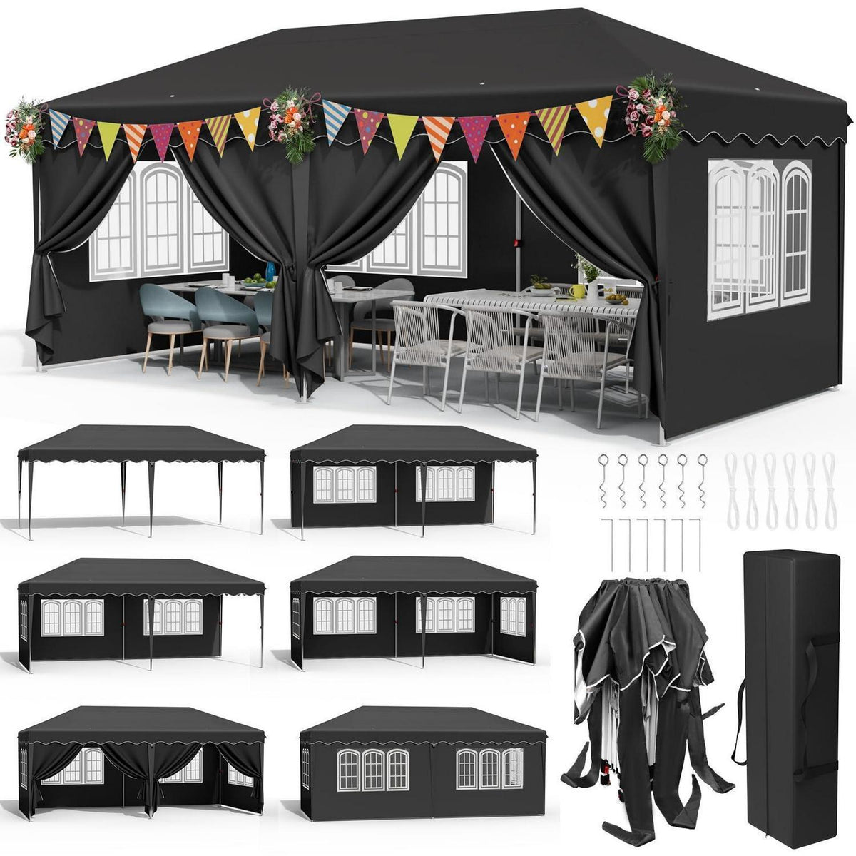 3x6m Pavillon Wasserdicht mit Seitenteilen & UV-Schutz
