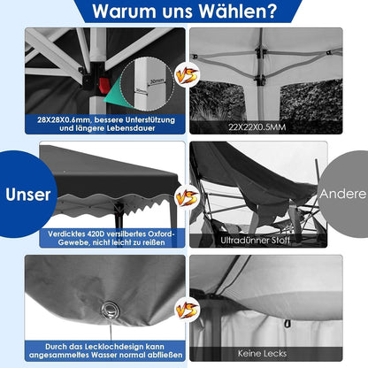 3x6m Pavillon Wasserdicht mit Seitenteilen & UV-Schutz