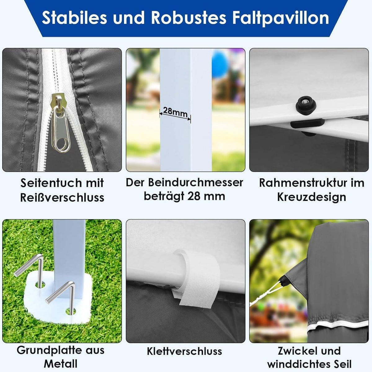 3x6m Pavillon Wasserdicht, Stabil & Mit 6 Seitenteilen
