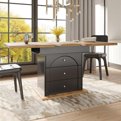 Ausziehbarer Esstisch Holz Schwarz mit Türen & Schubladen (110-140x80cm)