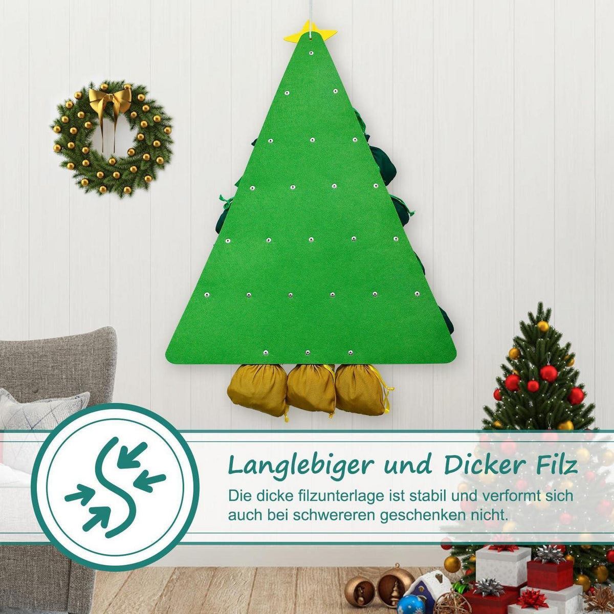 Adventskalender zum Aufhängen mit 24 Stoffbeuteln für Weihnachten