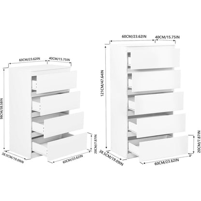 Weiße Schlafzimmerkommode 4+5 Schubladen | Multifunktionales Möbel-Set