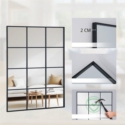 Schwarzer Wandspiegel 75x120cm mit Aluminiumrahmen – Fenster Design