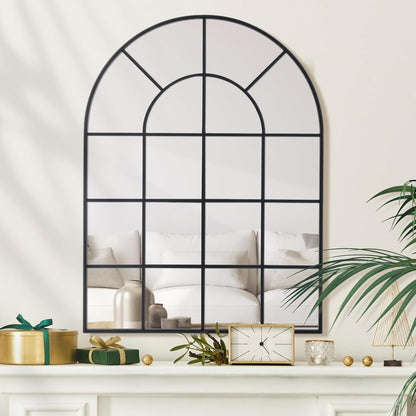 Gewölbter Fensterspiegel 75x120cm mit schwarzem Aluminiumrahmen