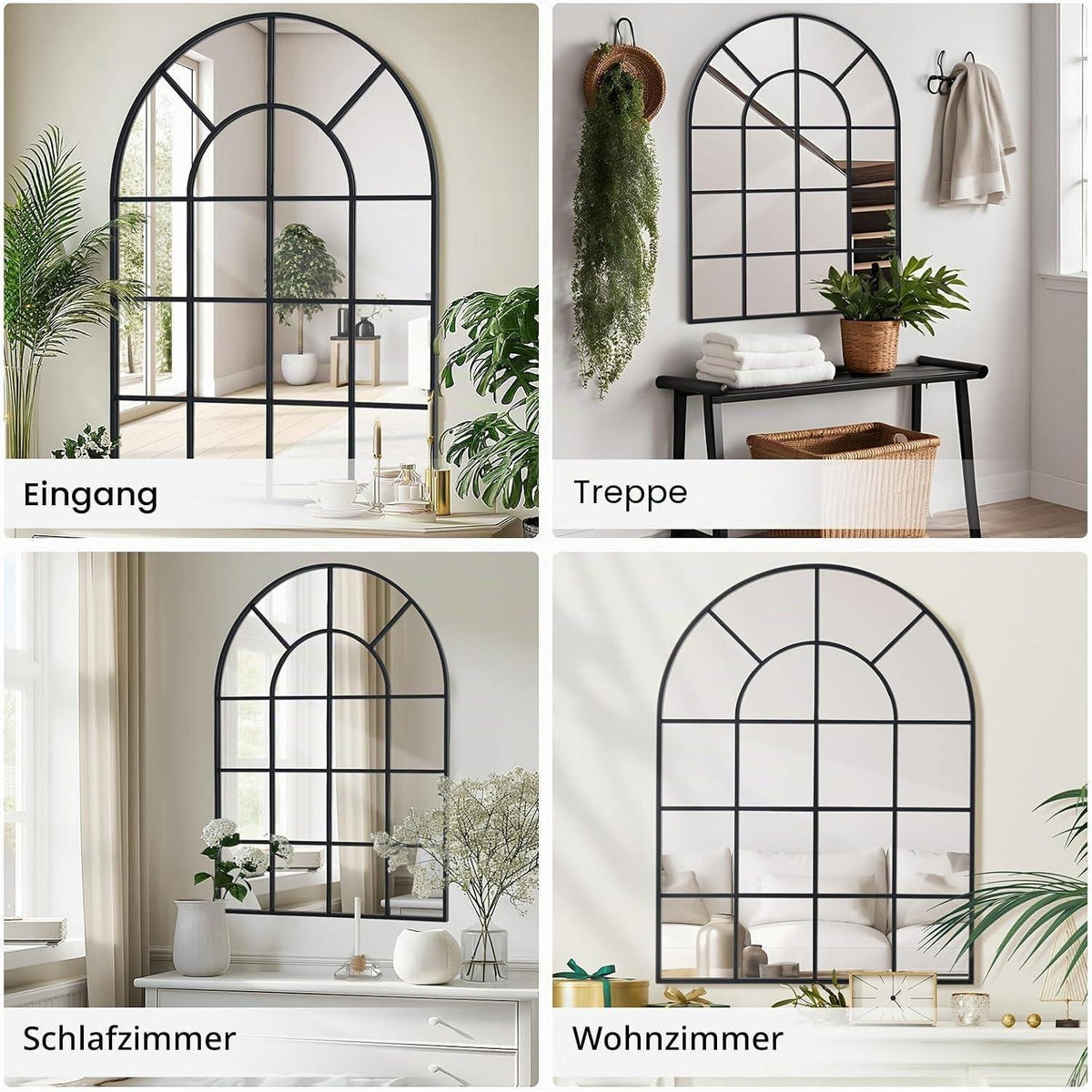 Gewölbter Fensterspiegel 75x120cm mit schwarzem Aluminiumrahmen