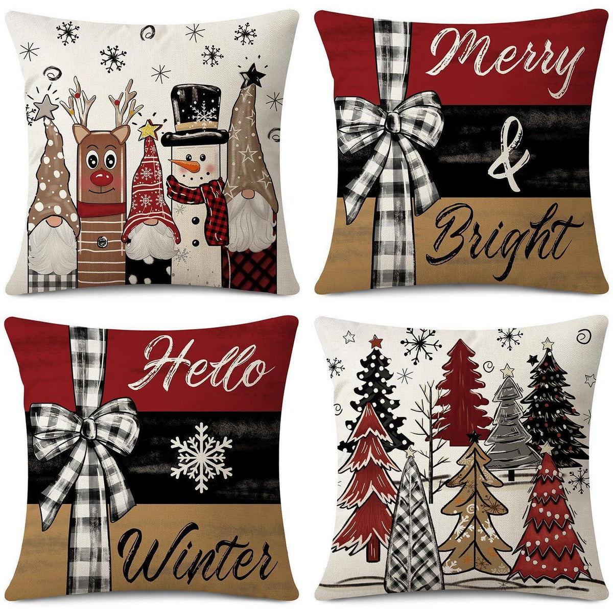 Weihnachtliche Kissenbezüge 4er Set 50x50 cm - Zierkissenbezüge