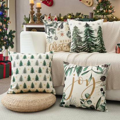 Weihnachtskissenbezüge 4er Set – 45x45 cm, Baum & Kugel