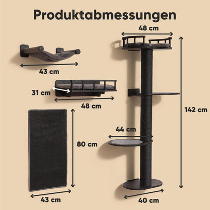 Katzenkletterwand 4in1 – Wandmöbel mit Hängematte & Kratzbaum
