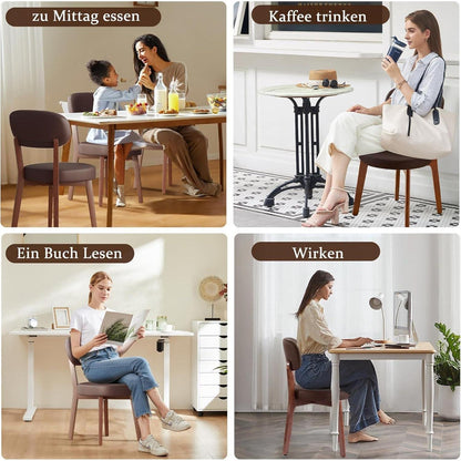 Esszimmerstühle 2er Set, Massivholz, Braun in Lederoptik