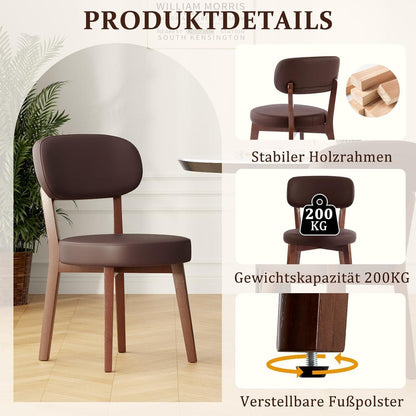 Esszimmerstühle 2er Set, Massivholz, Braun in Lederoptik