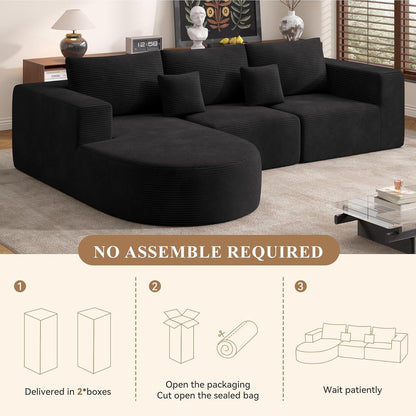 Ecksofa mit Schlaffunktion, Cordstoff, L-Form, Schwarz
