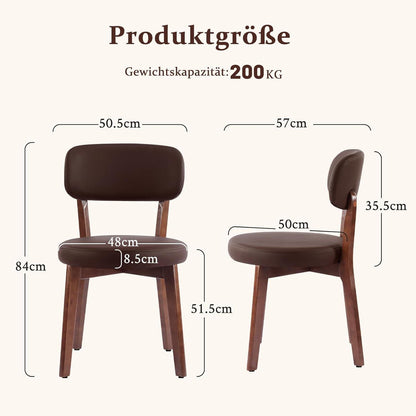 Esszimmerstühle 4er Set, Massivholz, Braun in Lederoptik