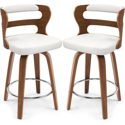 Drehbarer Barhocker mit Lehne & Armlehnen – Weiß+Walnut