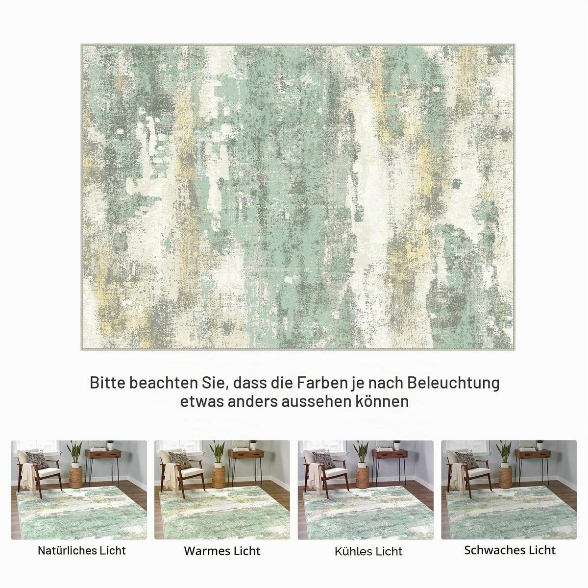 Moderner Wohnzimmerteppich Grün 200x290 cm – Waschbar & Rutschfest