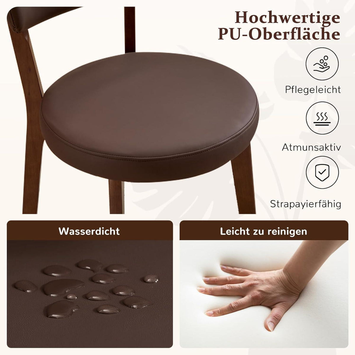 Esszimmerstühle 6er Set, Massivholz Braun in Lederoptik