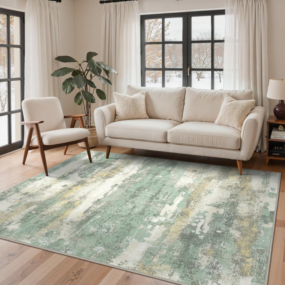 Moderner Waschbarer Teppich Grün 160x230 cm – Wohnzimmer & Schlafzimmer