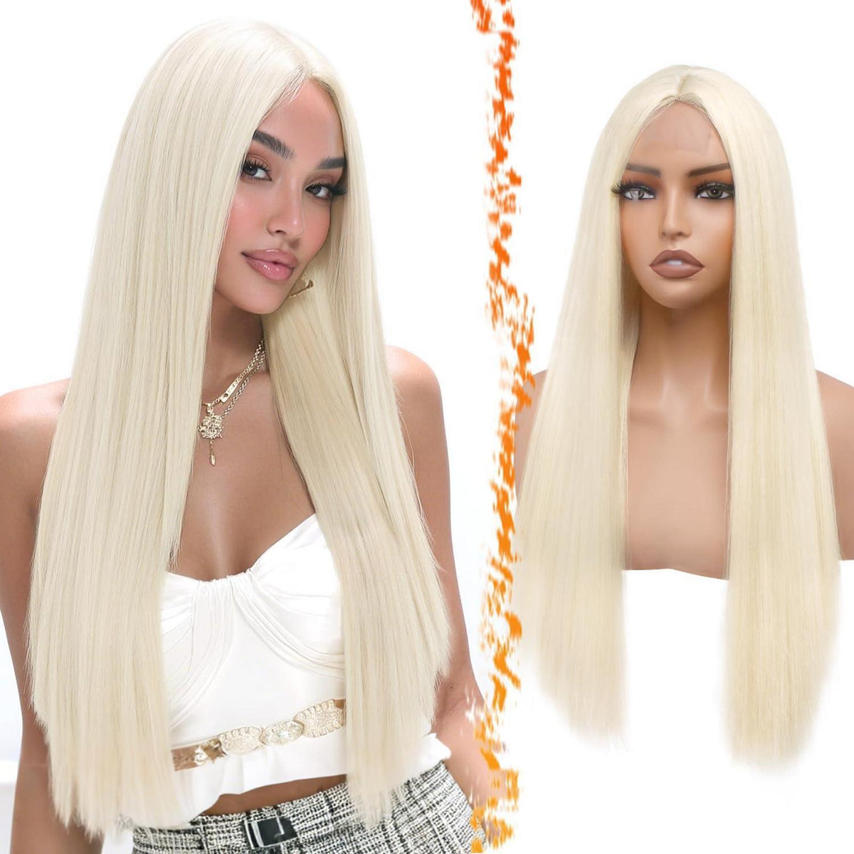 Lange Platinblond Perücke – 71cm Gerade Synthetik Perücke