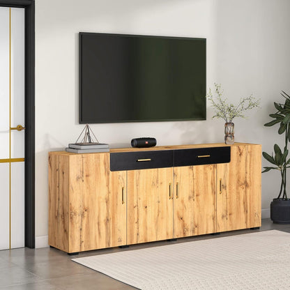 Breites Sideboard mit Marmoroptik & Eichenholz Schubladen