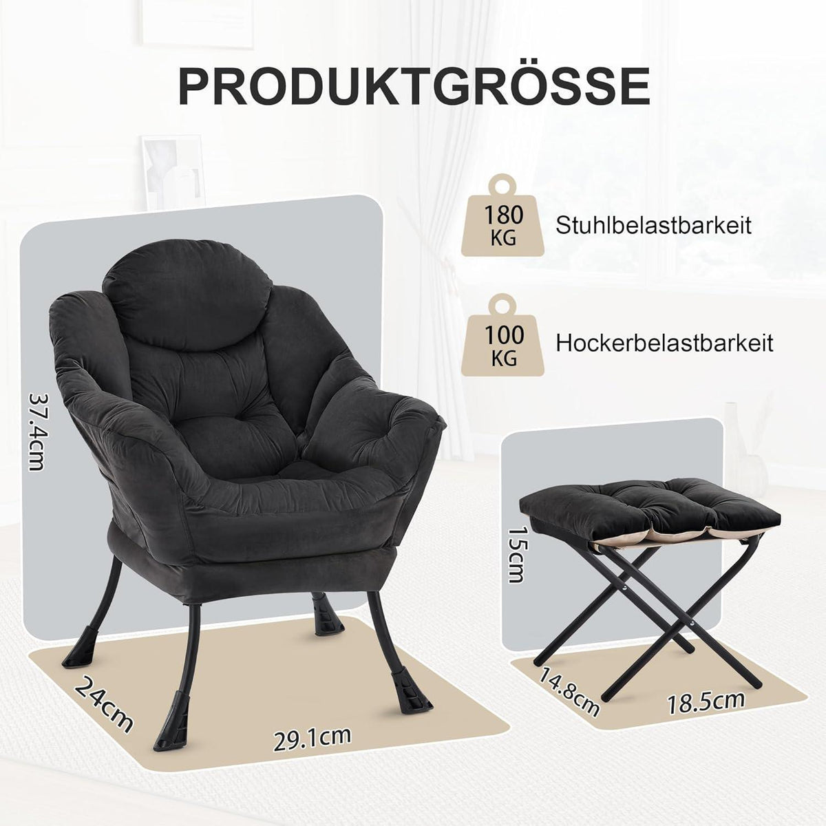 Lazy Chair mit Ottomane – Bequemer Ohrensessel mit Fußhocker