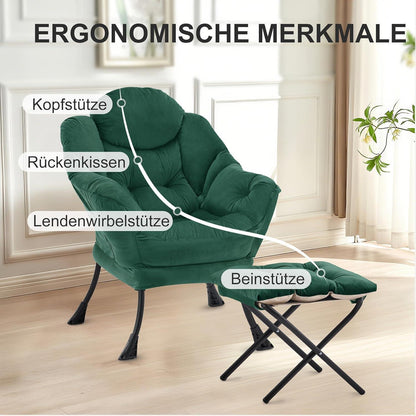 Lazy Chair mit Ottomane – Bequemer Ohrensessel Grün