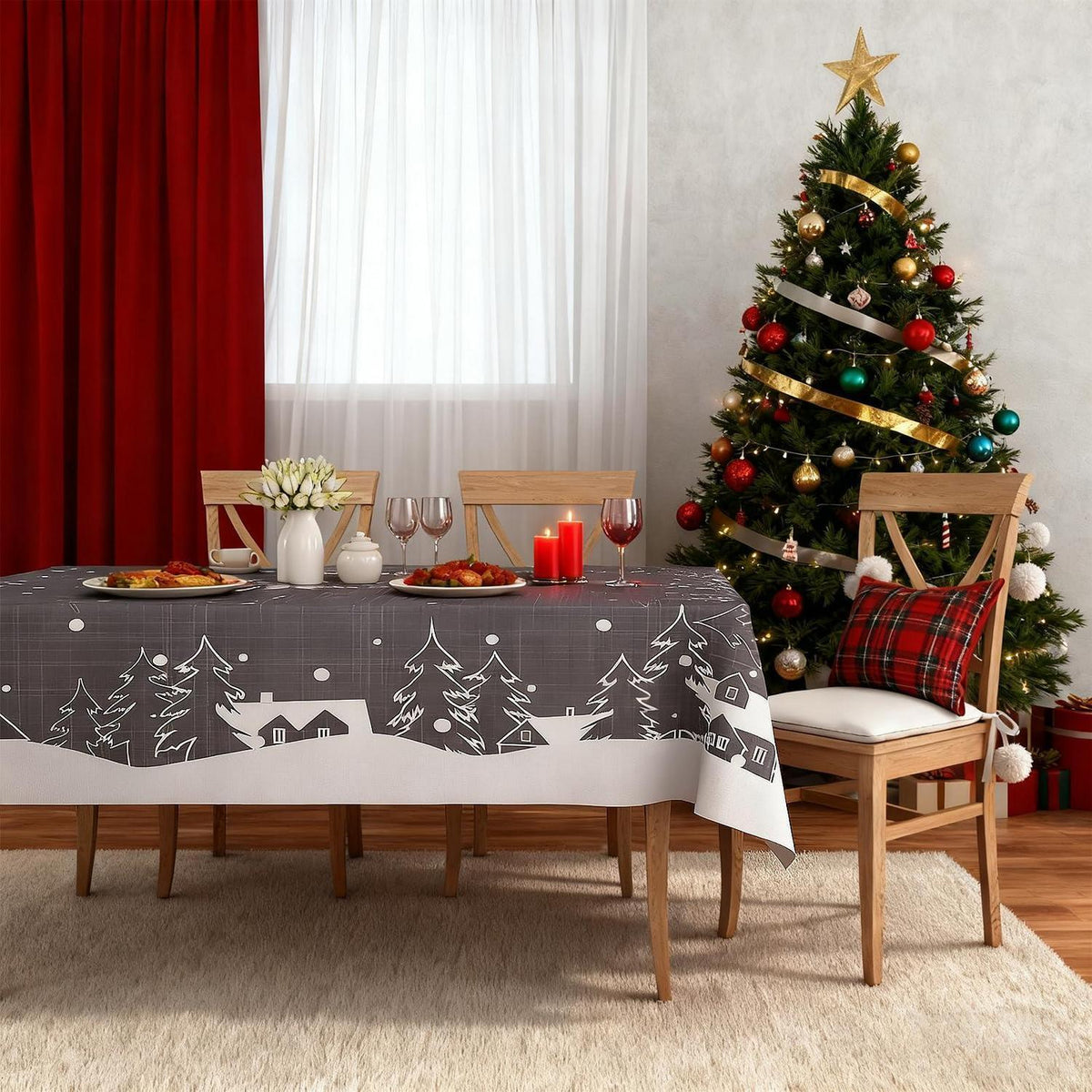 Tischdecke Grau mit Muster 140x240 cm