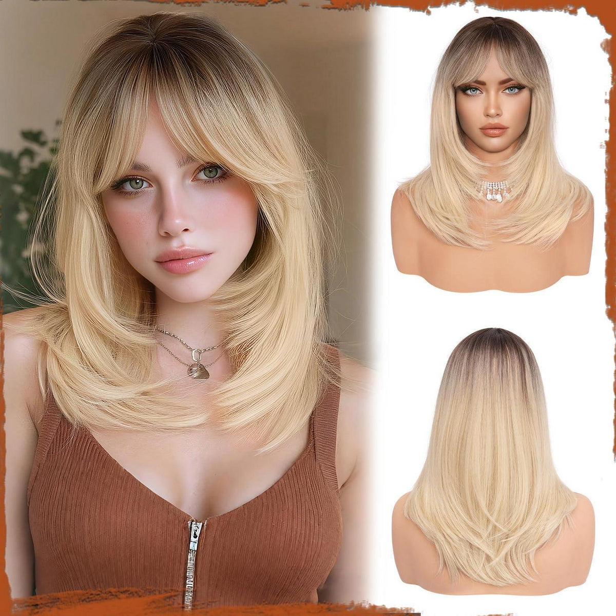Blond Perücke mit Pony, 40cm, Glatt & Schichtig