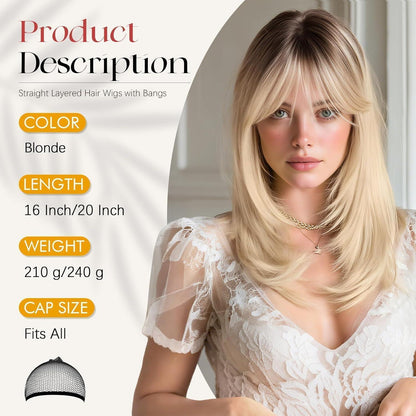 Blond Perücke mit Pony, 40cm, Glatt & Schichtig
