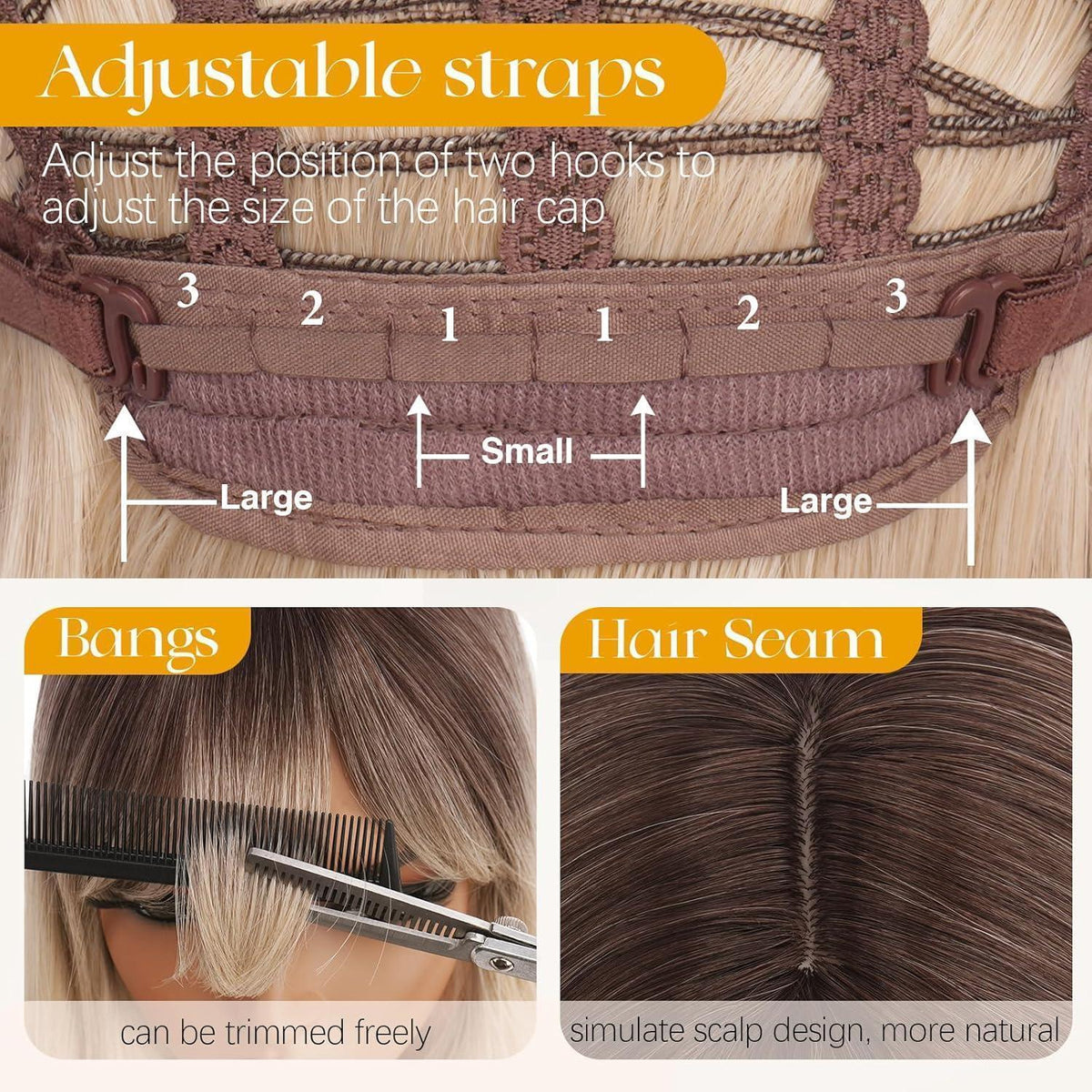 Blond Perücke mit Pony, 40cm, Glatt & Schichtig