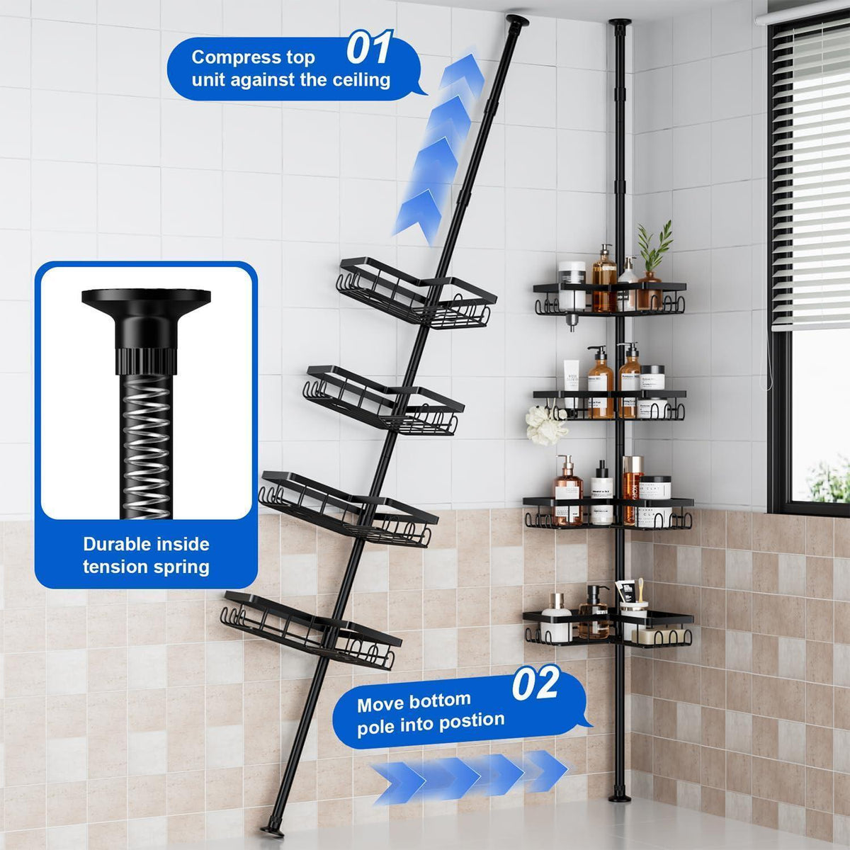 Teleskop Duschregal ohne Bohren – Badablage für die Dusche