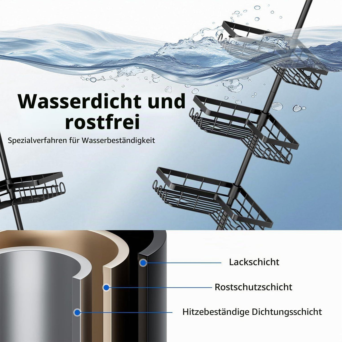 Teleskop Duschregal ohne Bohren – Badablage für die Dusche